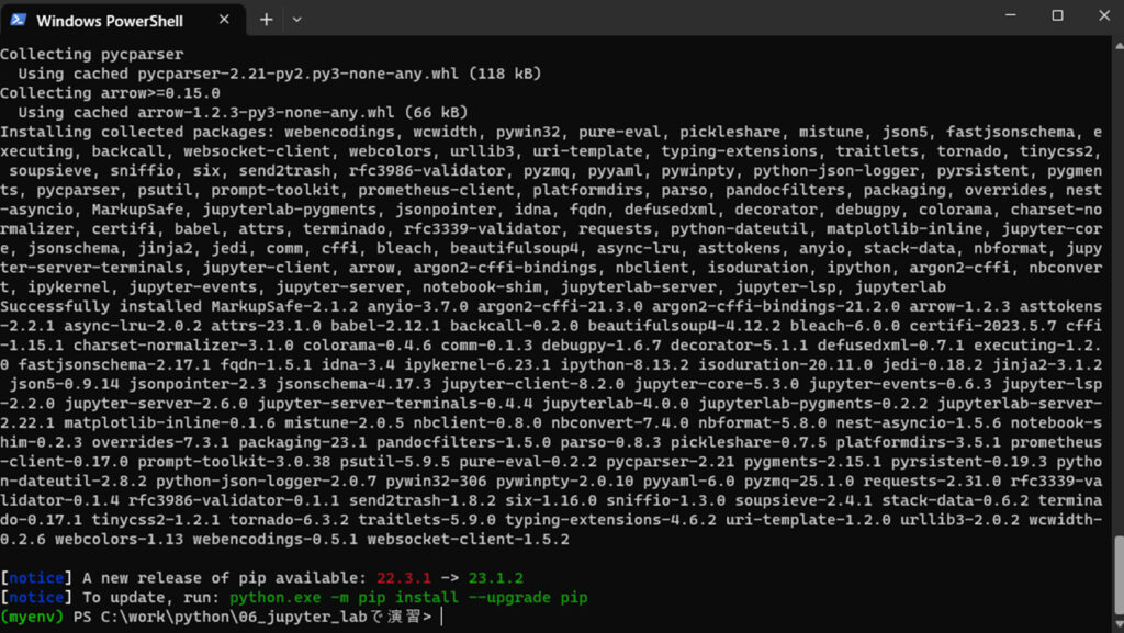 【Python環境構築】JupyterLabのインストール後