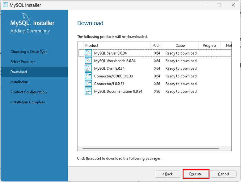 【MySQLをダウンロードしてテーブルを作成する方法】ダウンロード実行