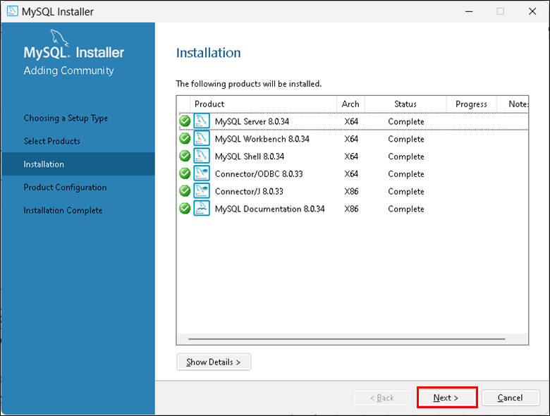 【MySQLをダウンロードしてテーブルを作成する方法】ダウンロード成功